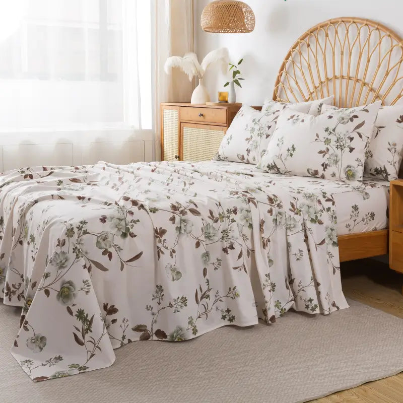 This bedroom features FADFAY's flat sheet, fitted sheet, and pillowcases.